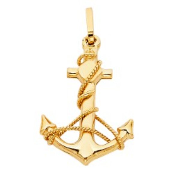 New Real 14K Yellow Gold  Anchor Pendant - Picture 1 of 14